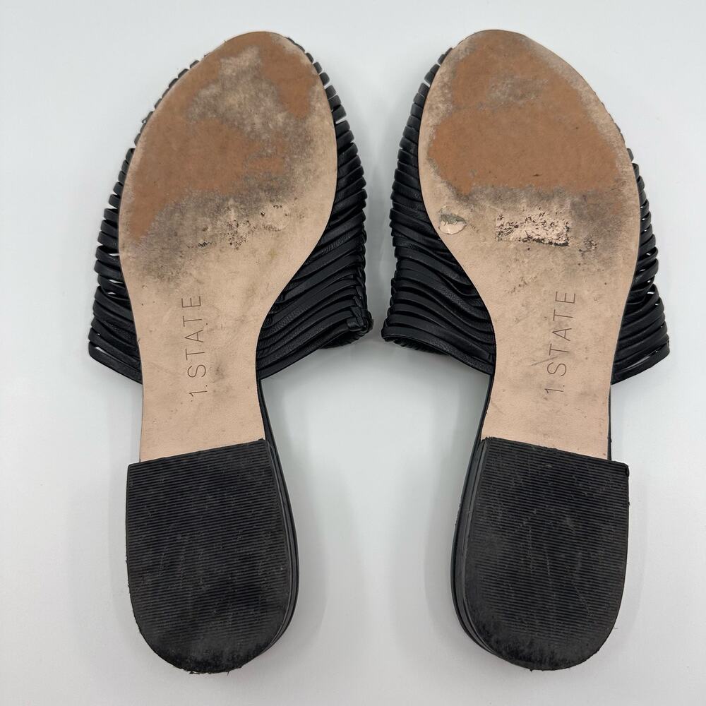 1.State Syre Woven Flats Mule Womens US9 Black Pointed Toe Leather Office Work - Picture 6 of 6